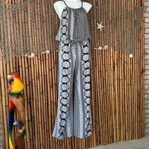 Elan Cool Black Gypsy Design Bell Bottom Jumpsuit